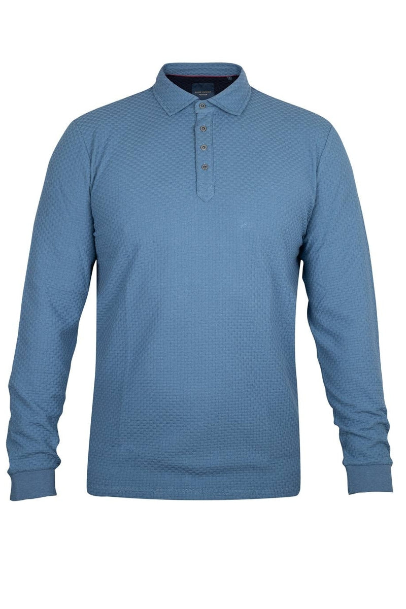 Faire,Guide London, Guide London Blue Textured Jacquard Jersey Three Button Polo, Blue, Extra Extra Large-46-TagXXL