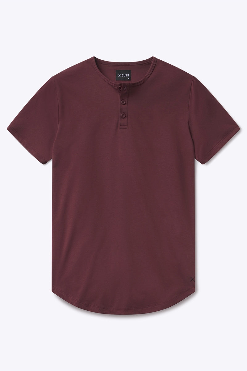 Wholesale,CUTS, CUTS Maroon Curve-Hem Henley, Red, Small-39-TagSExtra Large-48-TagXLExtra Extra Large-50-TagXXL