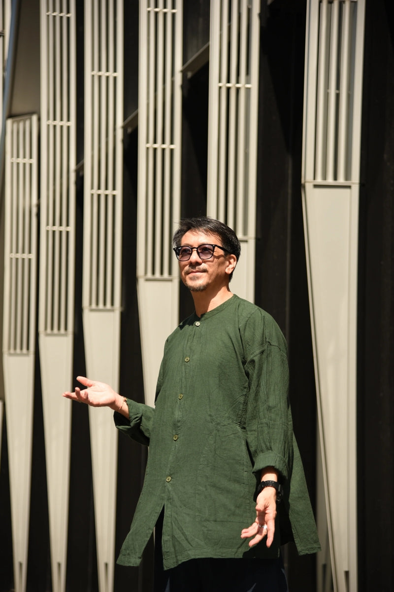 Brand Partner,Shixi, Shixi Green Linen Tunic, Green, Medium-46-TagM