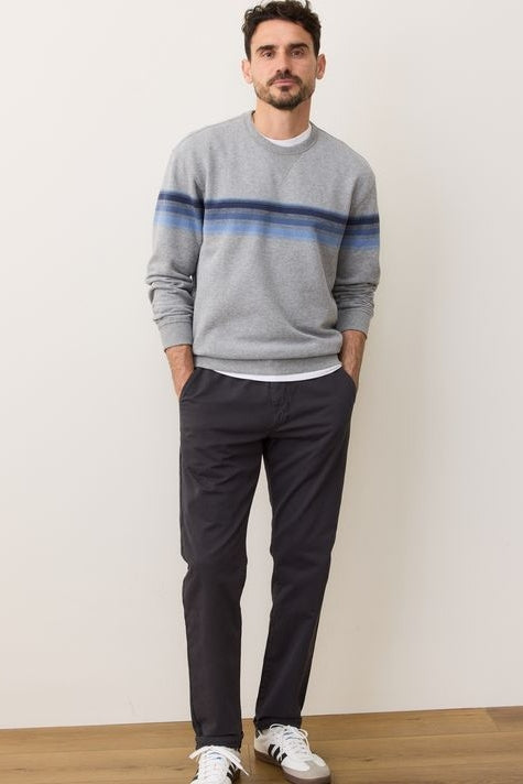 Wholesale,Marine Layer, Marine Layer Heather Grey/Blue Stripe Fleece Relaxed Sweatshirt, Grey, Medium-44-TagMMedium-46-TagMExtra Large-52-TagXLLarge-48-TagLSmall-42-TagS