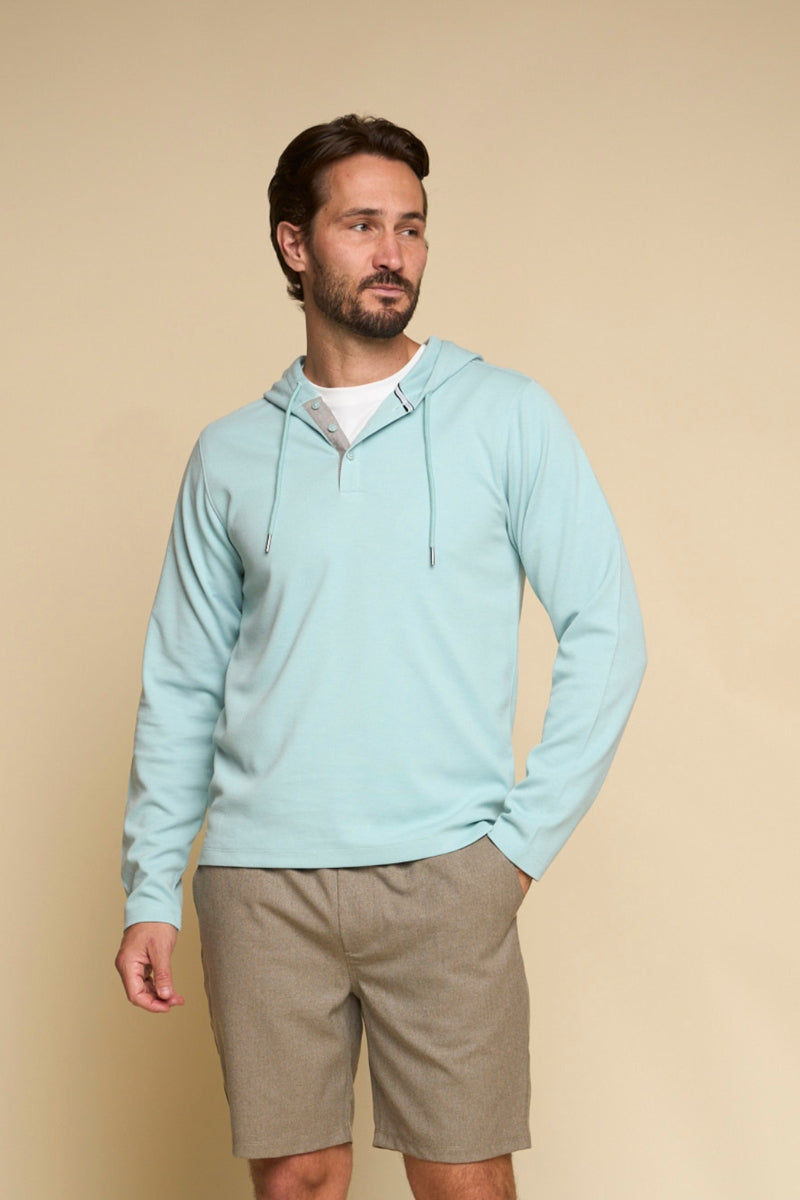 Wholesale,Fundamental Coast, Fundamental Coast Surf Blue Textured Henley Hoodie, Blue, Small-38-TagSMedium-41-TagMLarge-44-TagLExtra Large-47-TagXL