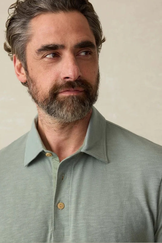 Wholesale,Faherty, Faherty Sage Slub Jersey Knit Sunwashed Polo, Green, Small-40-TagSMedium-42-TagMLarge-45-TagLExtra Large-48-TagXLExtra Extra Large-52-TagXXL