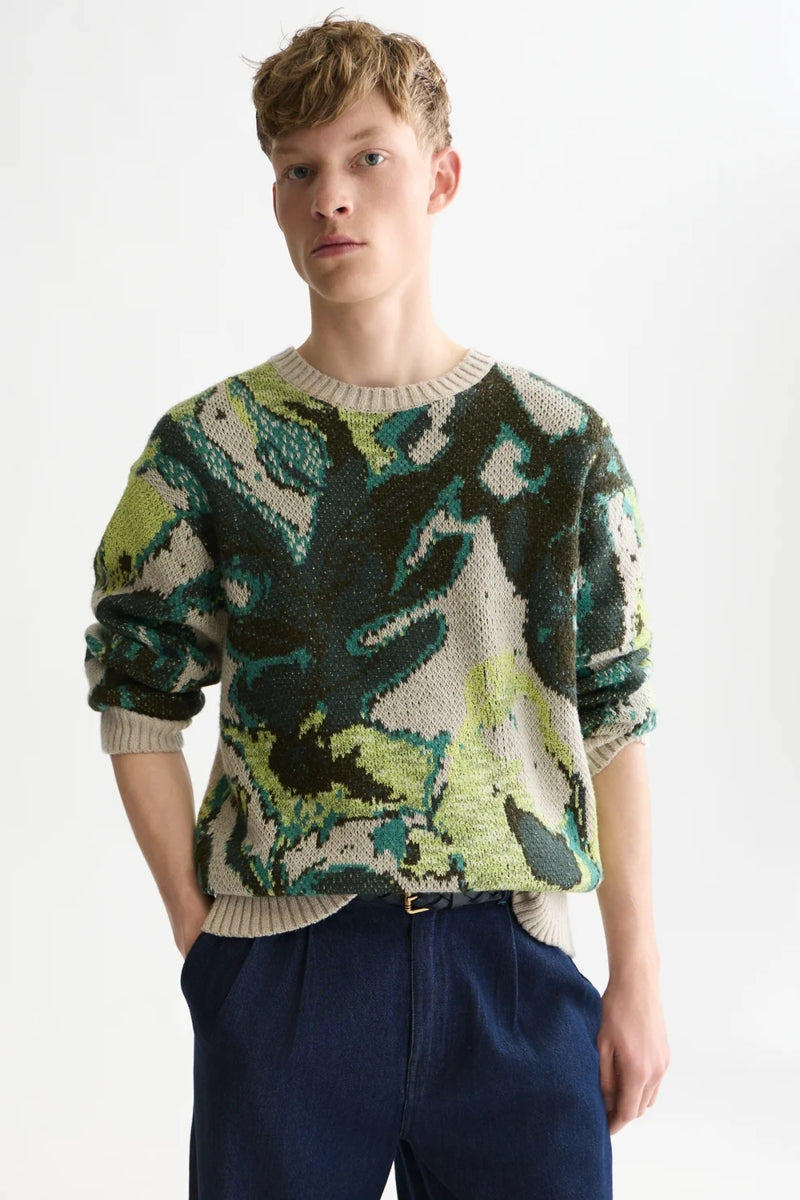 Wholesale,Scotch & Soda, Scotch & Soda Watercolor Multi Abstract Textured Sweater, Green, Extra Extra Large-54-TagXXL