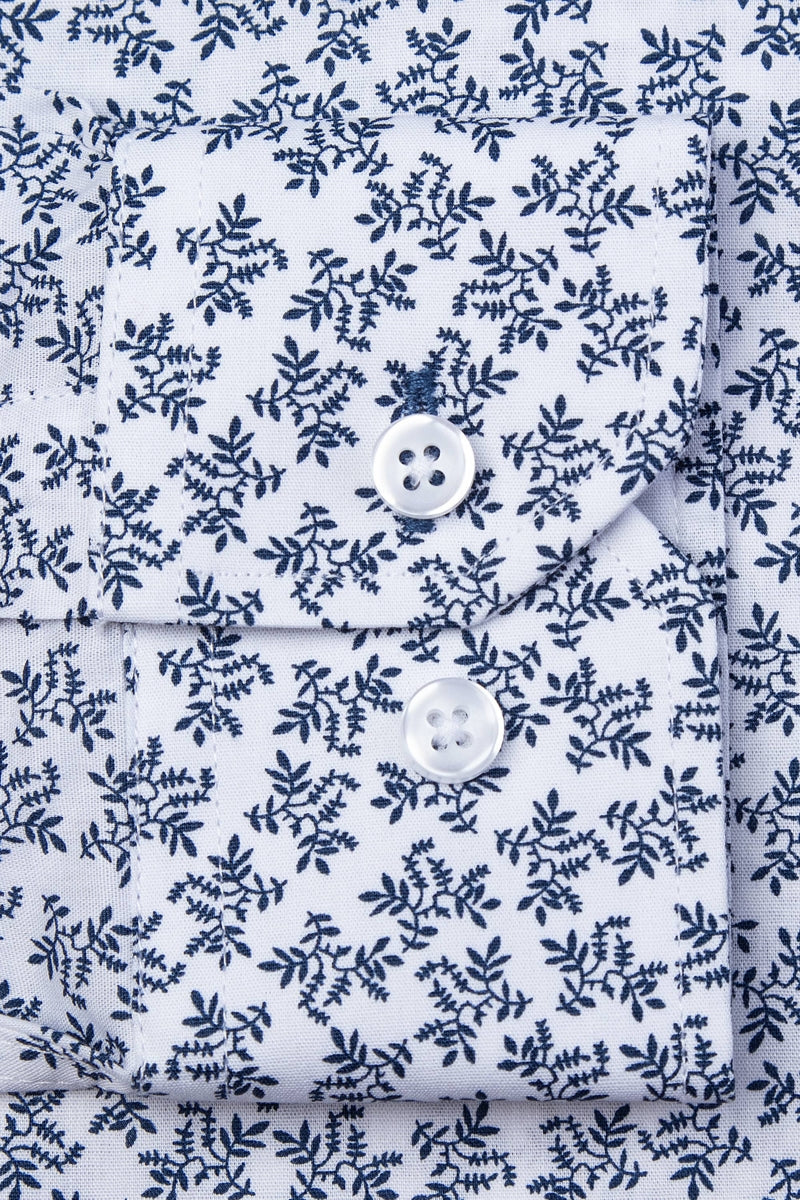Faire,Alynn, Alynn White with Navy Floral Print Slim Fit Dress Shirt, White, Extra Large-48-TagXL