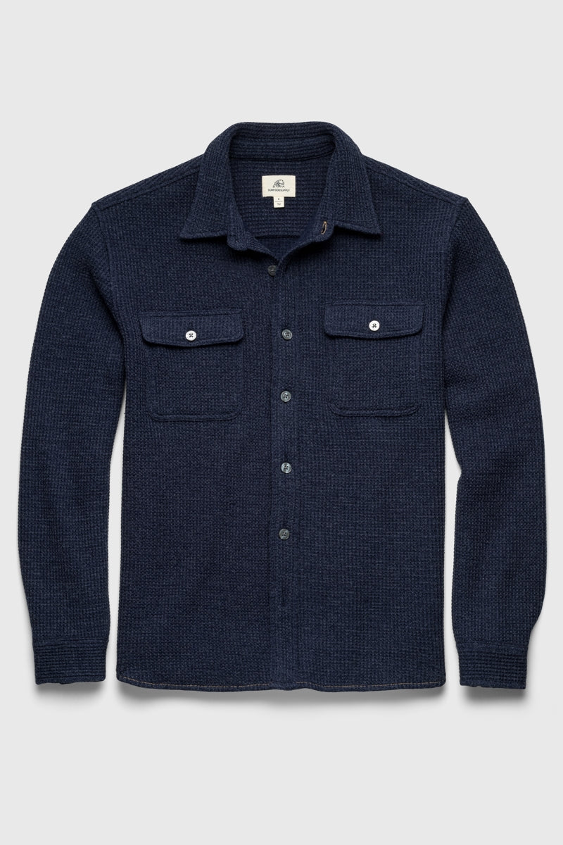 Wholesale,Surfside Supply, Surfside Supply Navy Heather Waffle Fleece Overshirt, Blue, Large-49-TagL