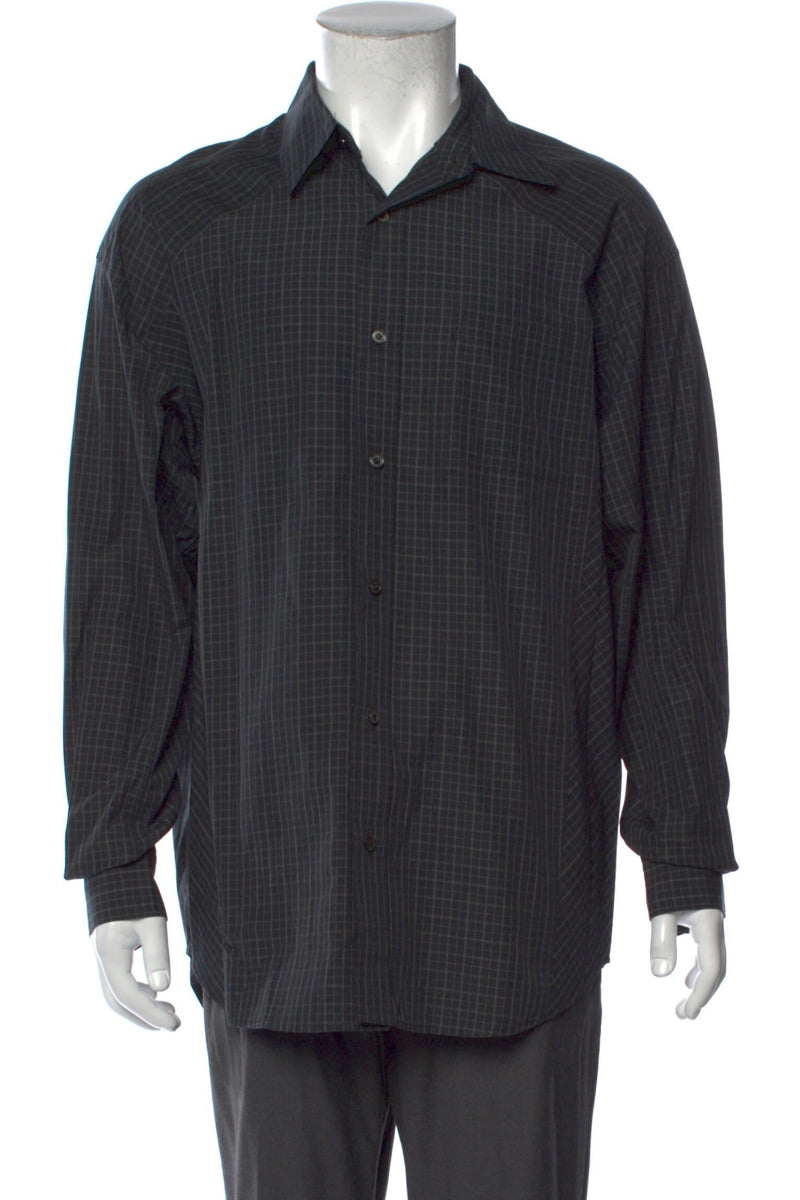 RealReal,Giorgio Armani, Christian Dada Black Plaid Print Long Sleeve Shirt, Black, Large-45-TagL