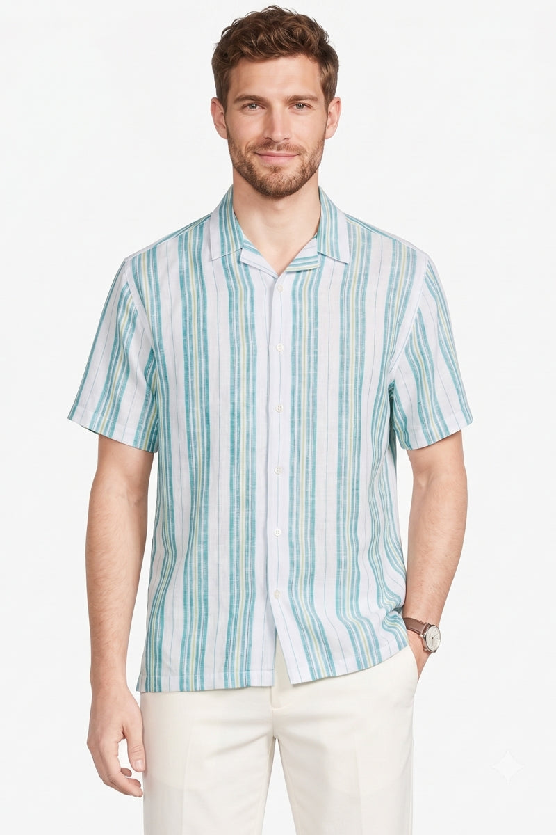 Brand Partner,Stitch Note, Stitch Note Sky Blue Stripe Linen Camp Vacation Shirt, Blue, Medium-43-TagMLarge-45-TagLExtra Large-47-TagXLExtra Extra Large-49-TagXXLSmall-41-TagS