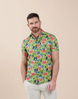 R2 Amsterdam Green Floral Print Cotton Short Sleeve Shirt