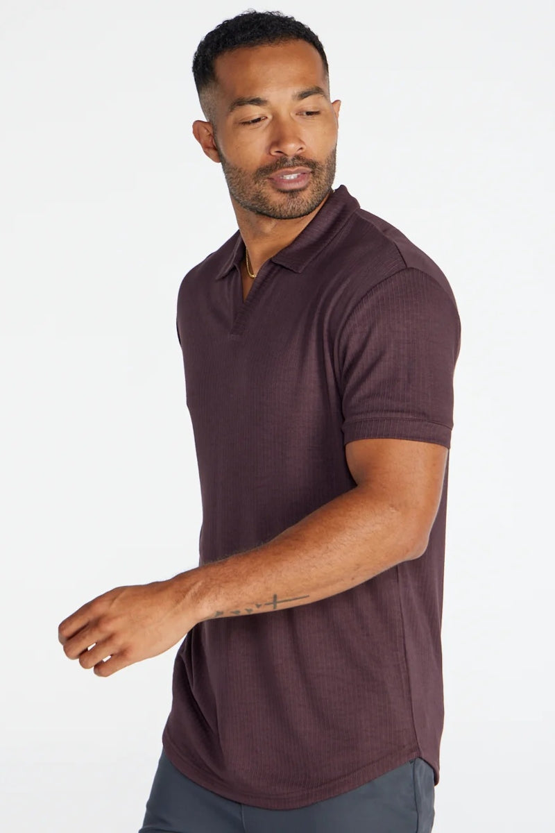 Wholesale,BYLT, BYLT Plum Ribbed Drop-cut Open V Polo, Brown, Small-40-TagSMedium-42-TagMLarge-45-TagLExtra Large-48-TagXLExtra Extra Large-51-TagXXL