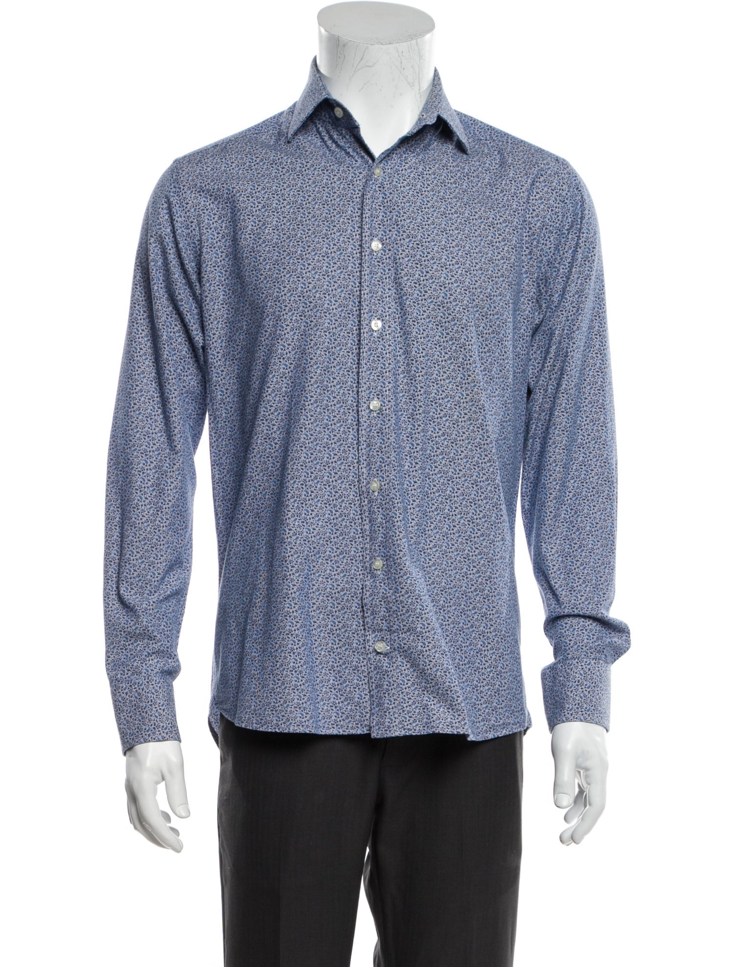 RealReal,Etro, Etro Blue Floral Print Long Sleeve Dress Shirt, Blue, Small-40-TagS