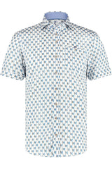 R2 Amsterdam White/Blue Door Print Short Sleeve Button Up Shirt