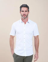 R2 Amsterdam White Knitted Pique Short Sleeve Shirt