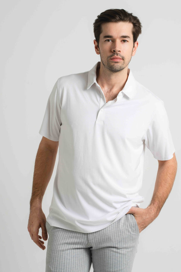 American Heritage White 4-way Stretch Performance Polo