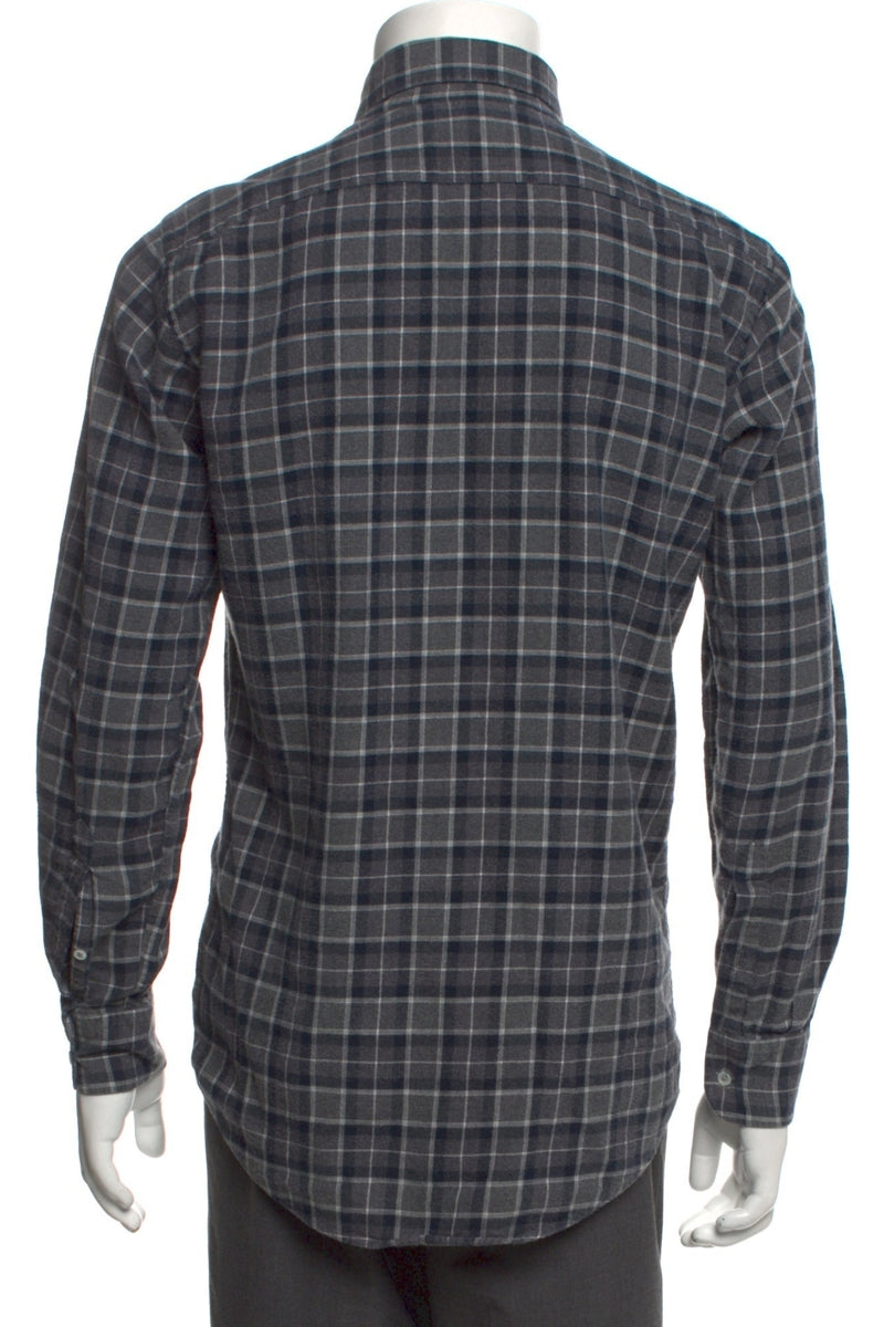 RealReal,Bergdorf Goodman, Bergdorf Goodman Grey Plaid Long Sleeve Shirt, Grey, Small-40-TagS