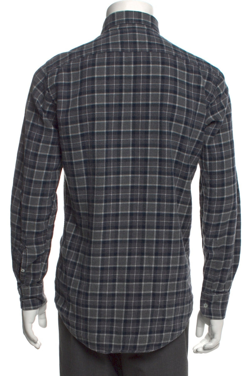 Bergdorf Goodman Grey Plaid Long Sleeve Shirt