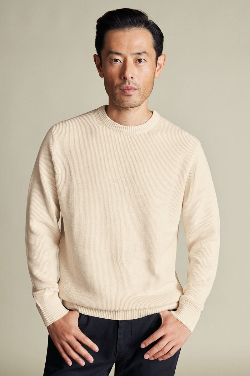 Wholesale,Charles Tyrwhitt, Charles Tyrwhitt Cream Rib Knit Textured Sweater, Cream, Extra Large-48-TagXL