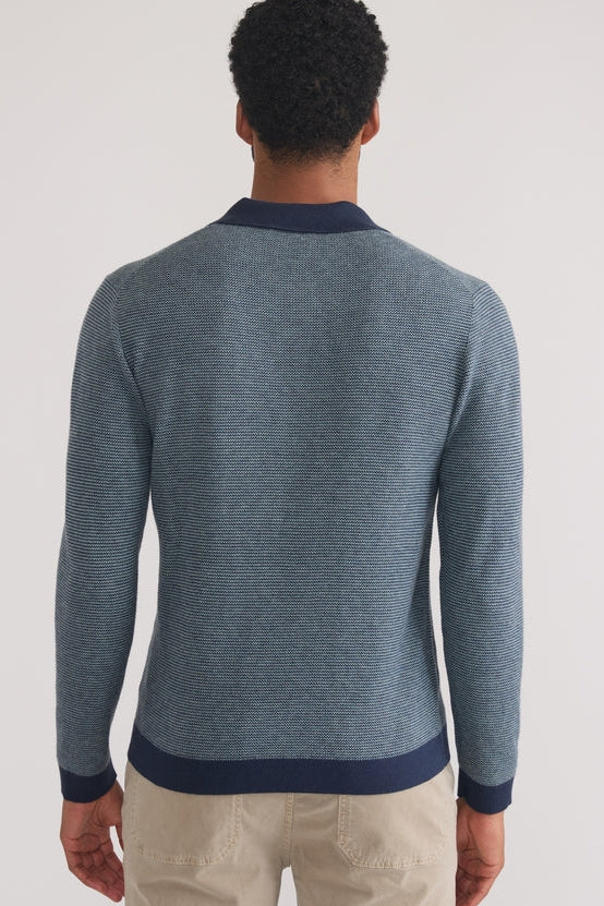 Wholesale,Marine Layer, Marine Layer Navy Polo with Contrasting Collar and Cuffs, Blue, Medium-42-TagM