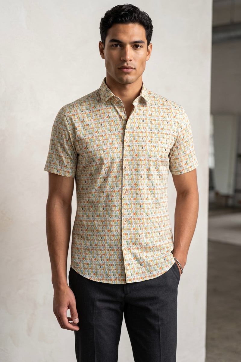 Wholesale,Mizumi, Mizumi Multi Vivid Geo Short Sleeve Button Up Shirt, Yellow, Small-40-TagS