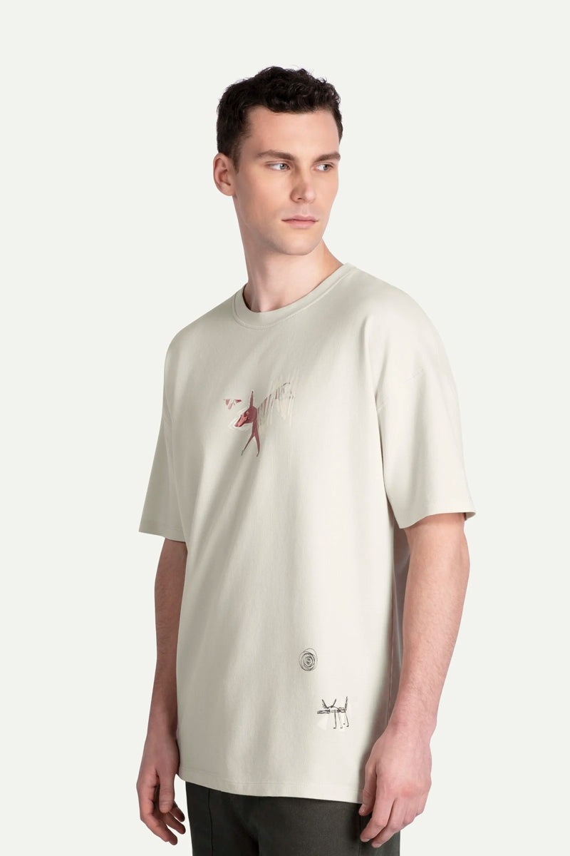 Wholesale,KAFT, KAFT Beige Dog Print Graphic T-Shirt, Tan, Extra Large-49-TagXL