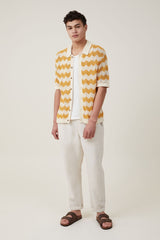 Cotton On Yellow/Cream Crochet Short Sleeve Shirt