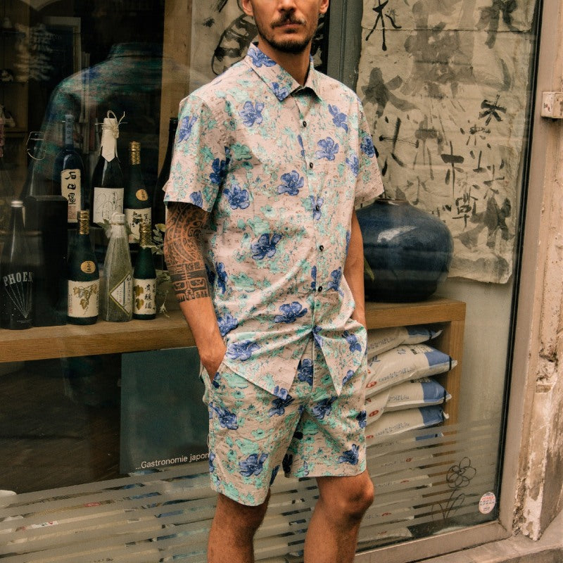 Brand Partner,Lords of Harlech, Lords of Harlech Tan/Blue Hibiscus Print 7