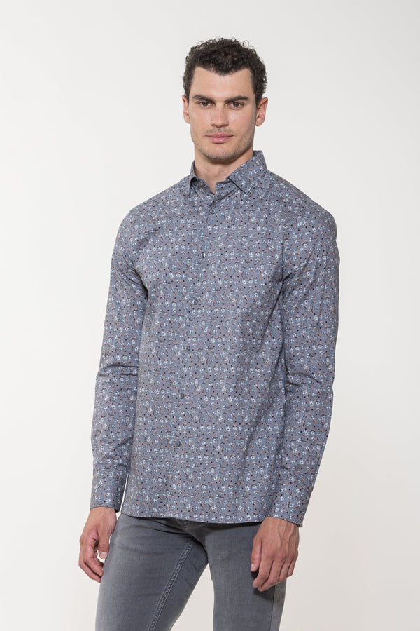 Luchiano Visconti Grey Multi Floral Printed Shirt