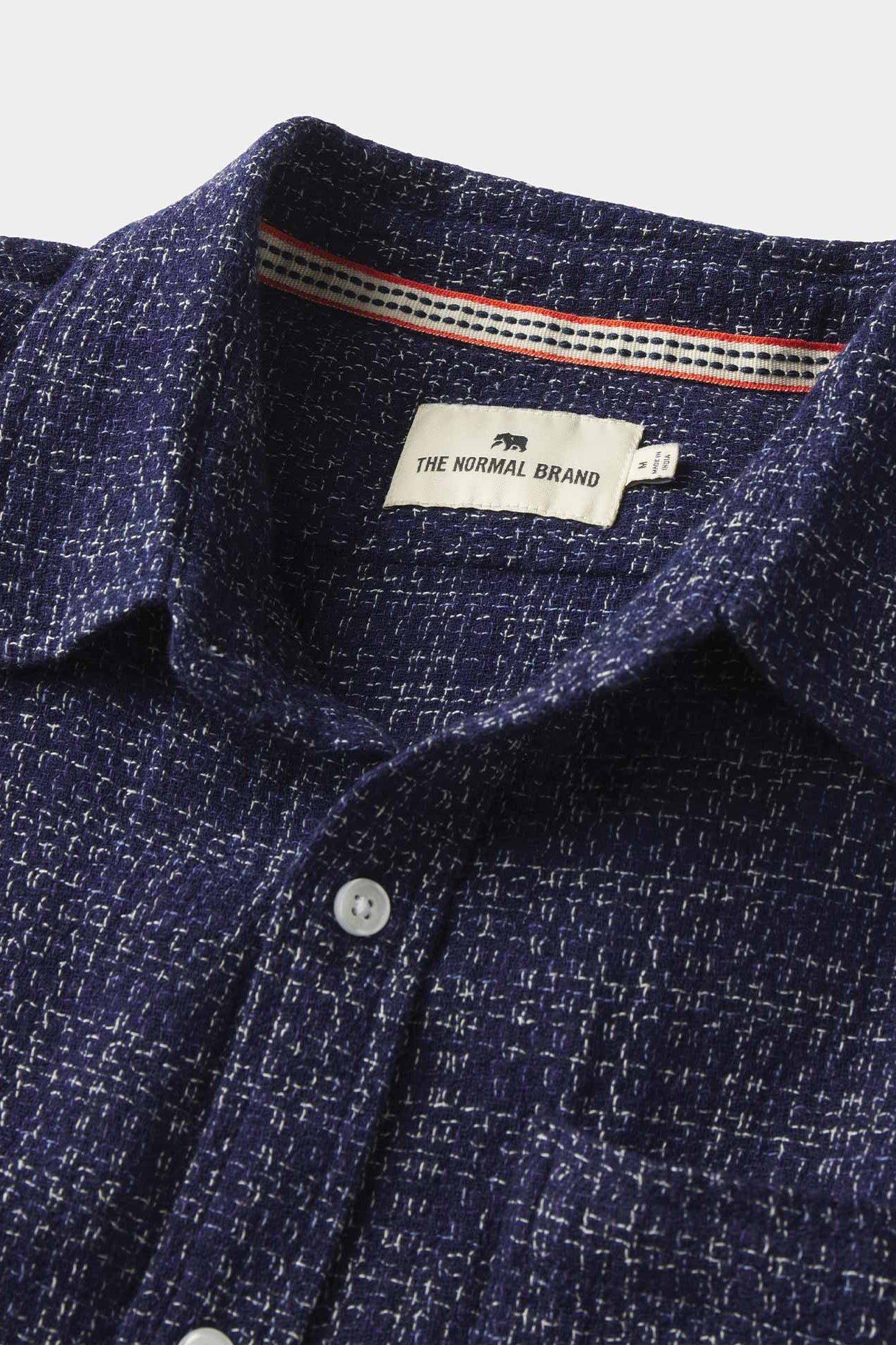 Wholesale,The Normal Brand, The Normal Brand Navy Woven Freshwater Short Sleeve Button Up Shirt, Blue, Medium-44-TagM