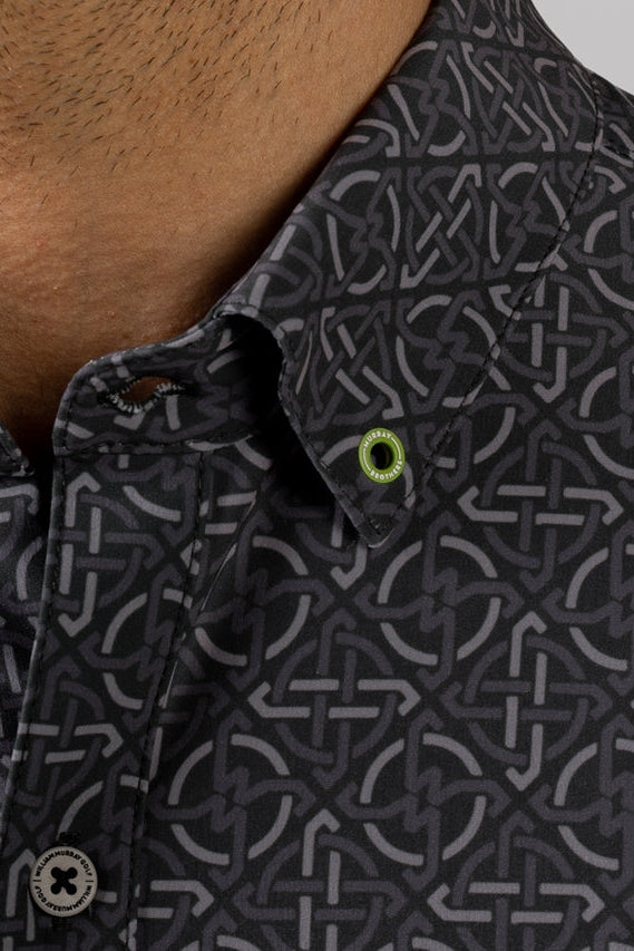 Faire,William Murray Golf, William Murray Golf Charcoal Geo Print Short Sleeve Shirt, Grey, Large-46-TagL
