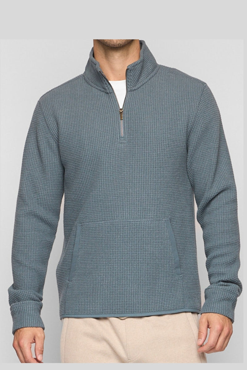 Wholesale,Fundamental Coast, Fundamental Coast Dusty Blue Waffle Textured Qtr Zip, Blue, Large-46-TagLExtra Large-48-TagXL