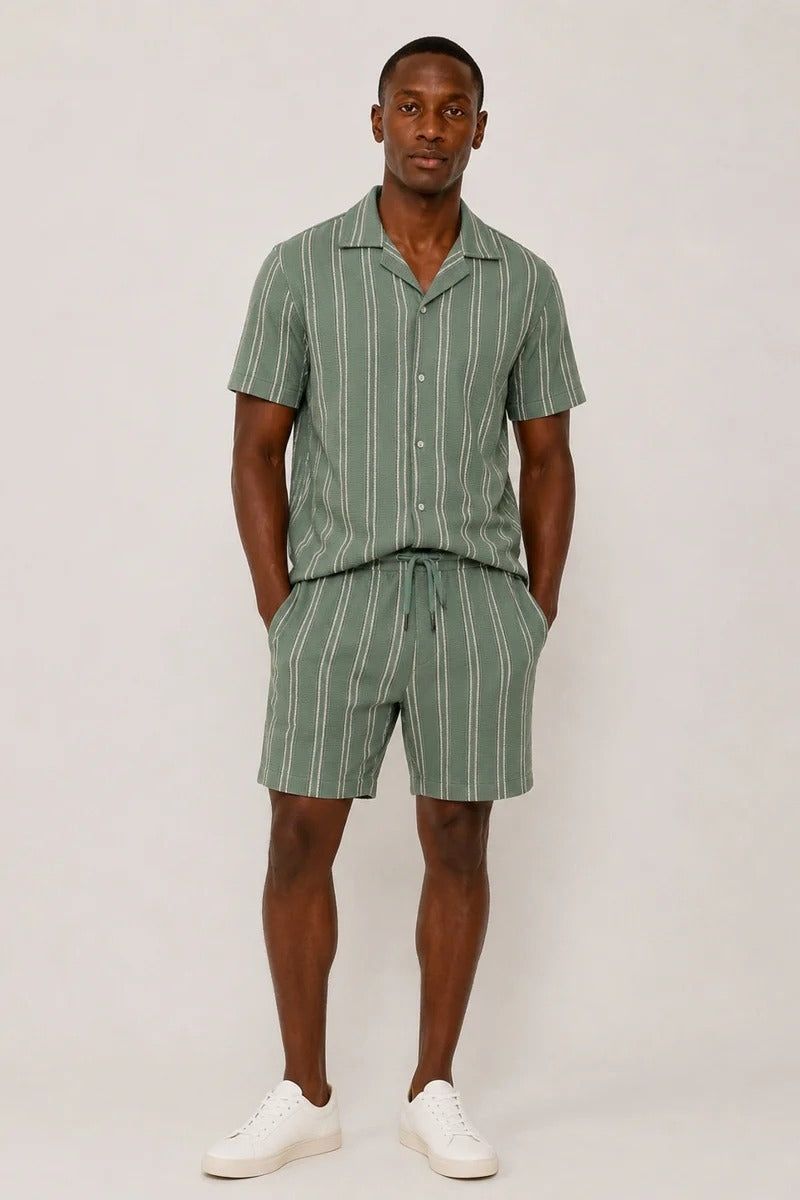 Wholesale,SUNSET X VINE, SUNSET X VINE Sage Stripe Knit Textured Shirt, Green, Extra Large-51-TagXL