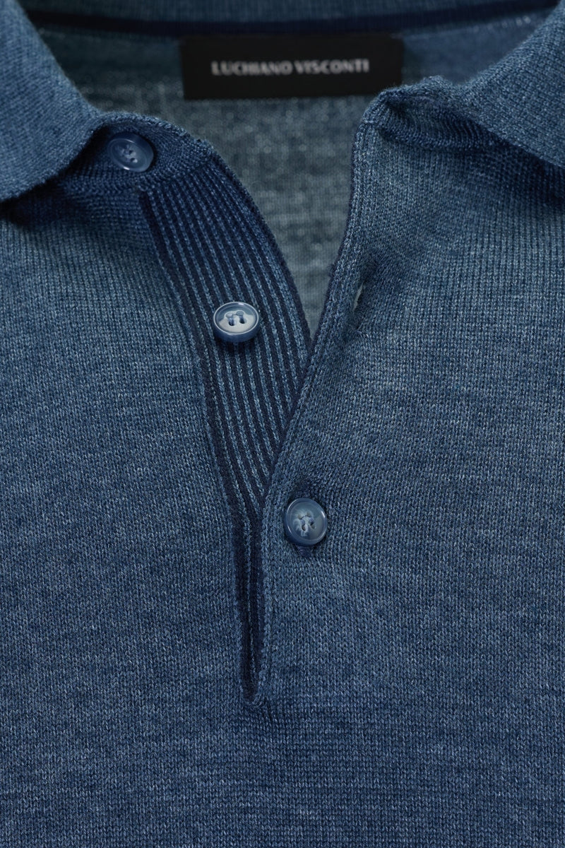 Wholesale,Luchiano Visconti, Luchiano Visconti Indigo Dual-Tone Sartorial Melange Knit Polo, Blue, Small-41-TagSMedium-43-TagMLarge-45-TagLExtra Large-47-TagXL
