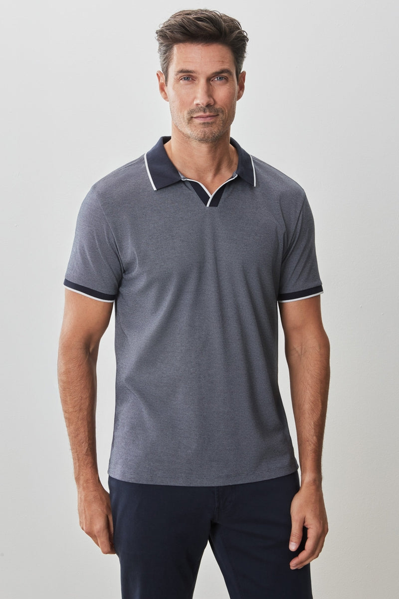 Wholesale,Robert Barakett, Robert Barakett Navy Birdeye Knit Open Collar Polo, Blue, Large-44-TagL