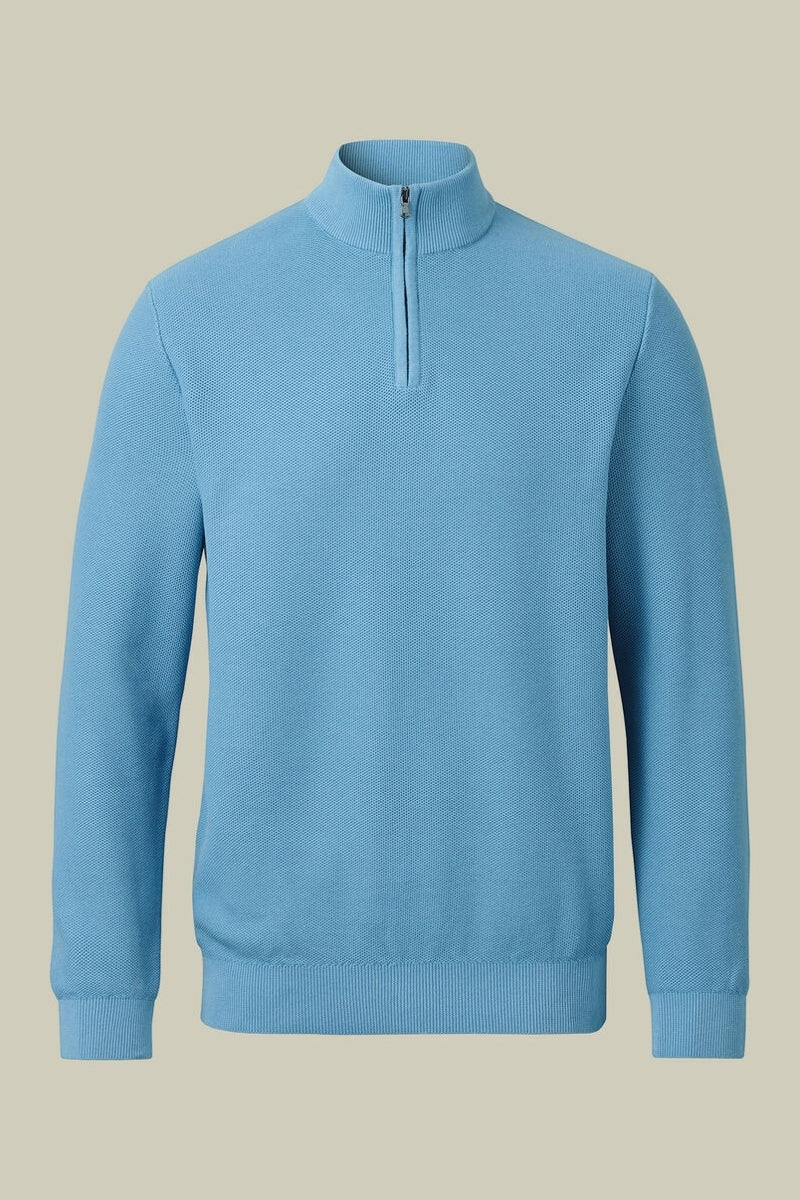 Wholesale,Charles Tyrwhitt, Charles Tyrwhitt Ocean Blue Honeycomb Textured Qtr Zip, Blue, Large-45-TagLExtra Large-48-TagXLExtra Extra Large-51-TagXXL