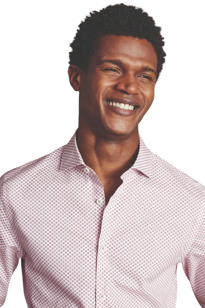 Wholesale,Charles Tyrwhitt, Charles Tyrwhitt Claret Pink Stretch Medallion Print Shirt, Pink, Small-40-TagSExtra Large-50-TagXLExtra Extra Large-52-TagXXL
