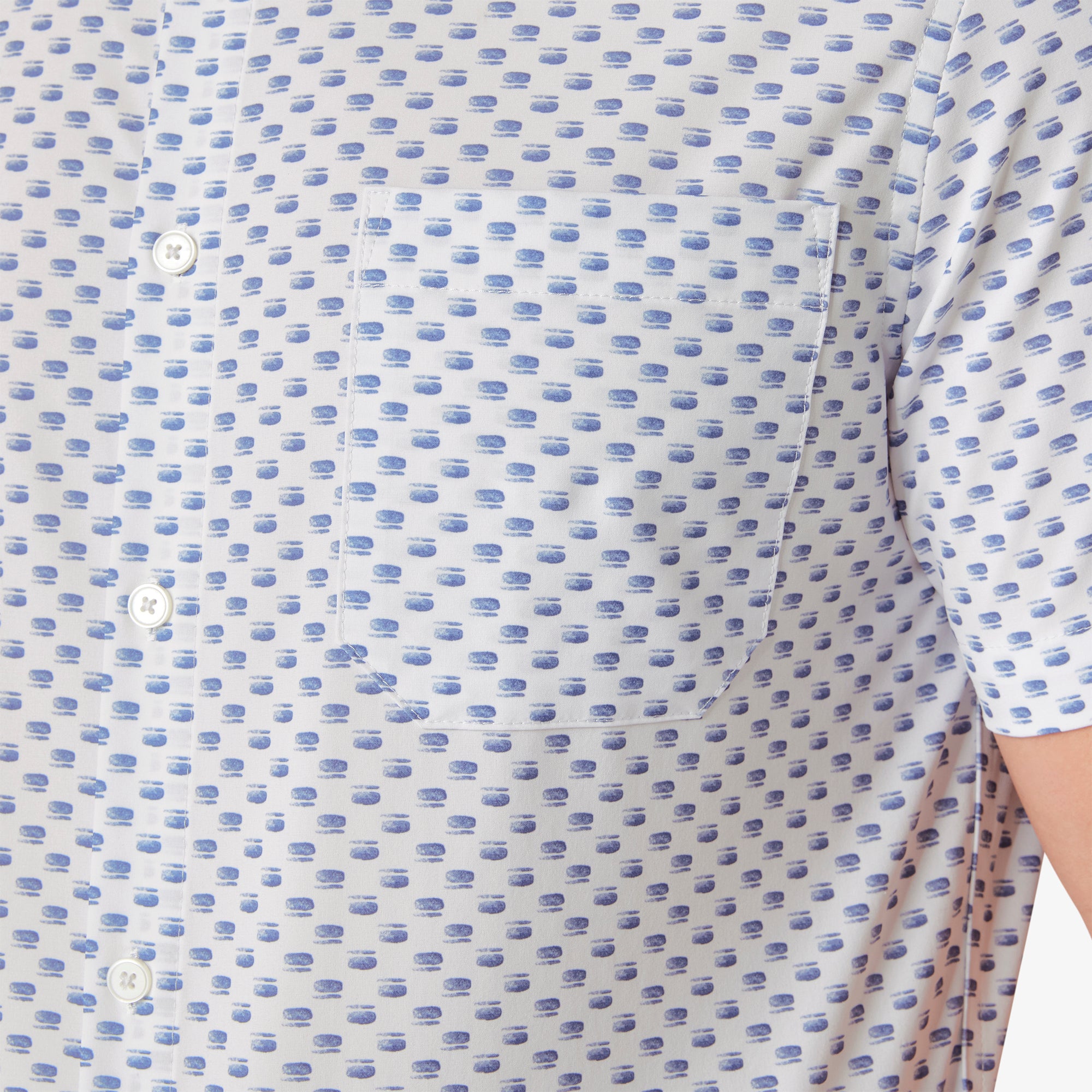 Wholesale,Mizzen + Main, Mizzen + Main White Geo Print Trim Fit Short Sleeve Shirt, White, Large-45-TagL