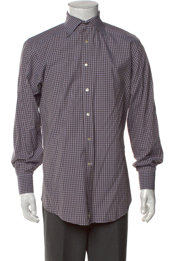 Etro Brown/Blue Plaid Print Long Sleeve Dress Shirt