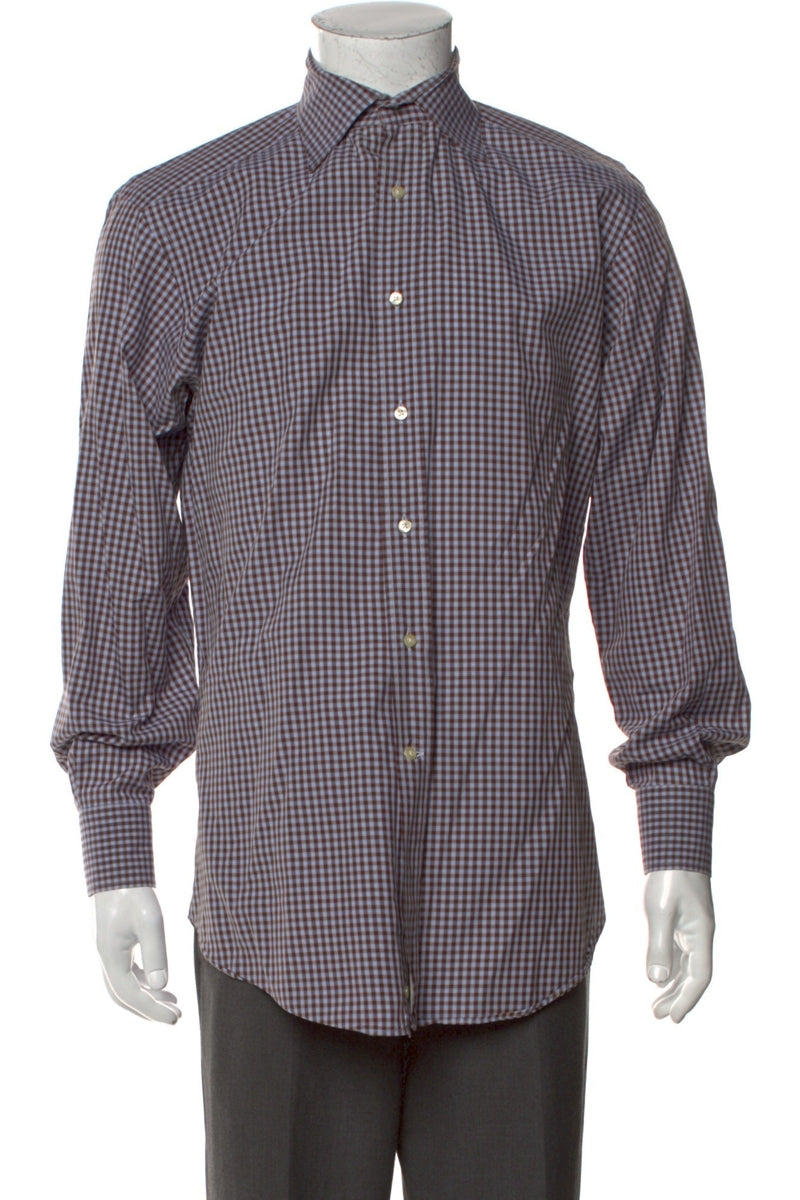 Etro Brown/Blue Plaid Print Long Sleeve Dress Shirt