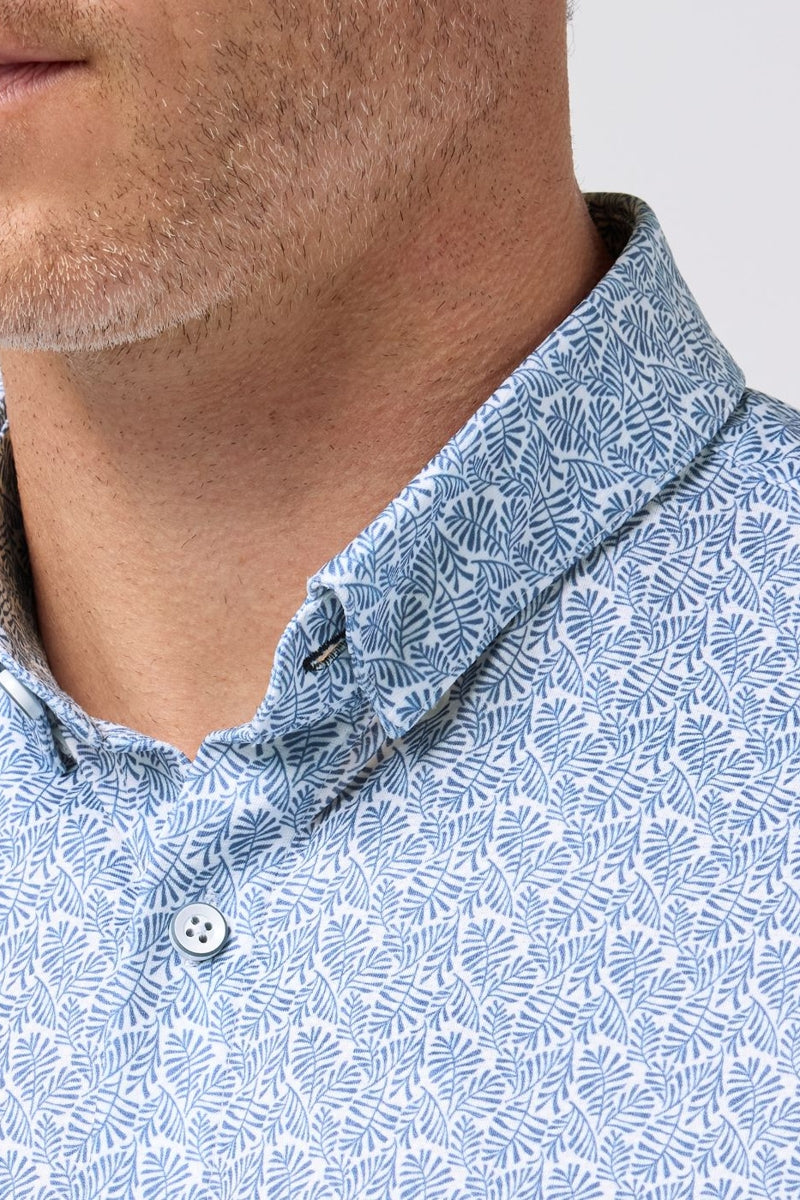 Wholesale,Mizzen + Main, Mizzen + Main Blue Palm Print Textured Classic Shirt, Blue, Extra Large-52-TagXL