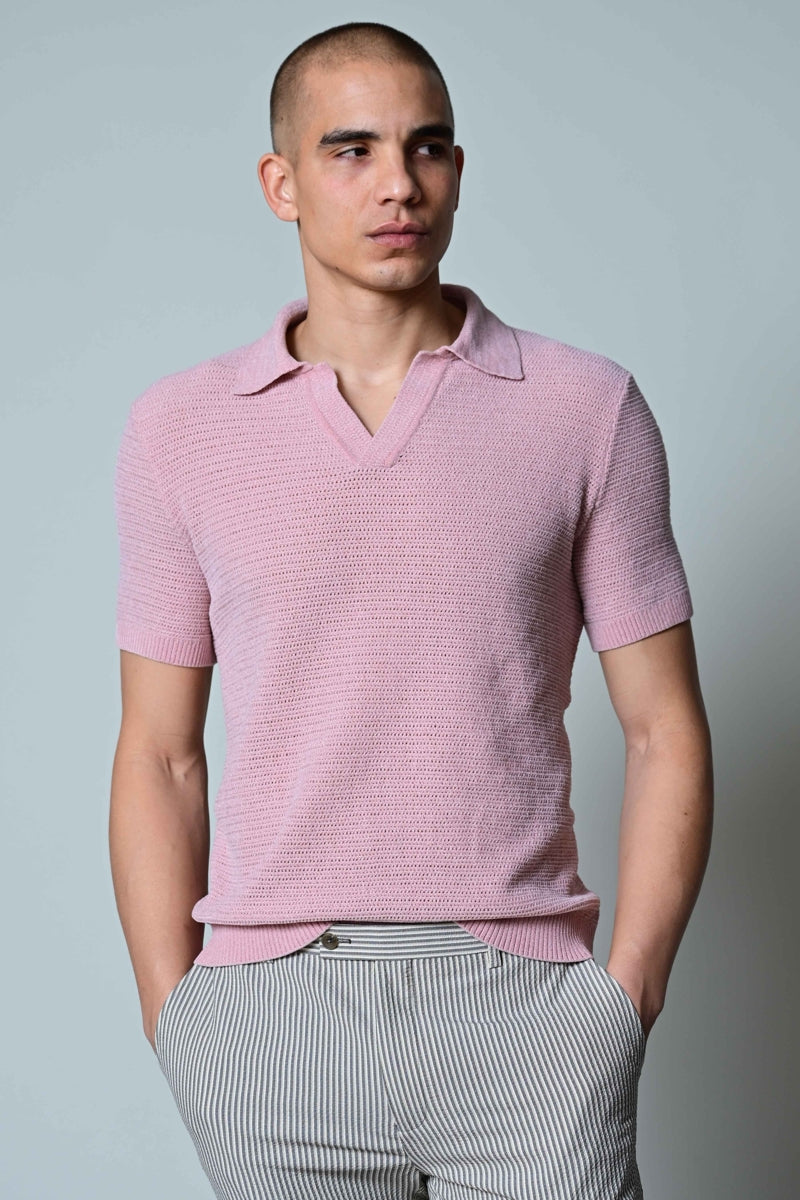 Wholesale,Paisley & Gray, Paisley & Gray Dusty Pink Chenille Open V Polo, Pink, Medium-42-TagM