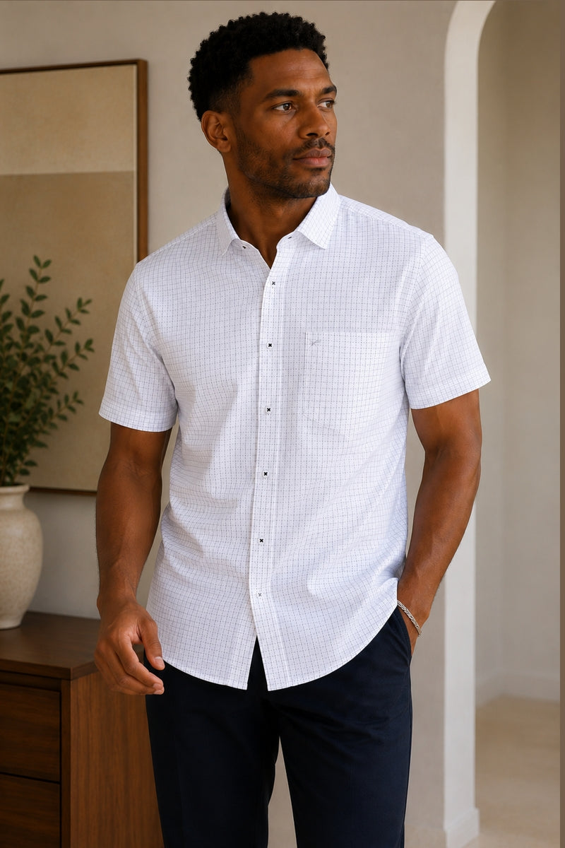 Wholesale,Jakamen, Jakamen White with Black Windowpane Rolled Cuff Shirt, White, Medium-44-TagM