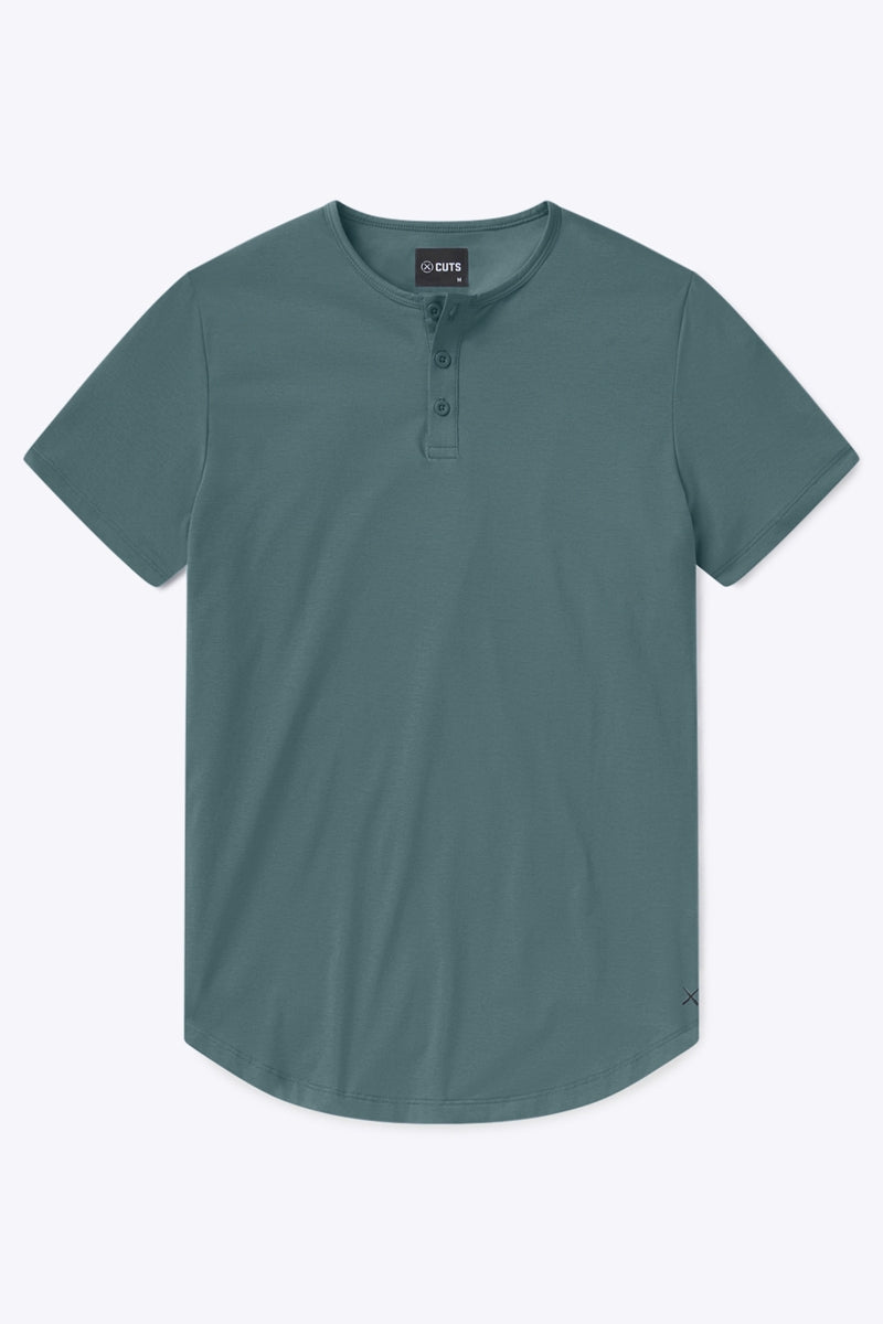 Wholesale,CUTS, CUTS Green Curve-Hem Henley, Green, Small-39-TagSMedium-42-TagMLarge-44-TagLExtra Large-48-TagXLExtra Extra Large-50-TagXXL