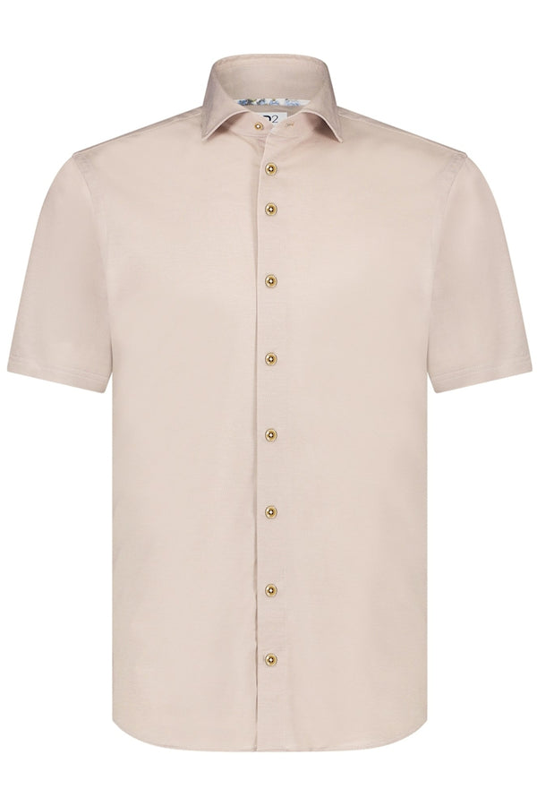 R2 Amsterdam Beige Geo Knitted Short Sleeve Button Up Shirt