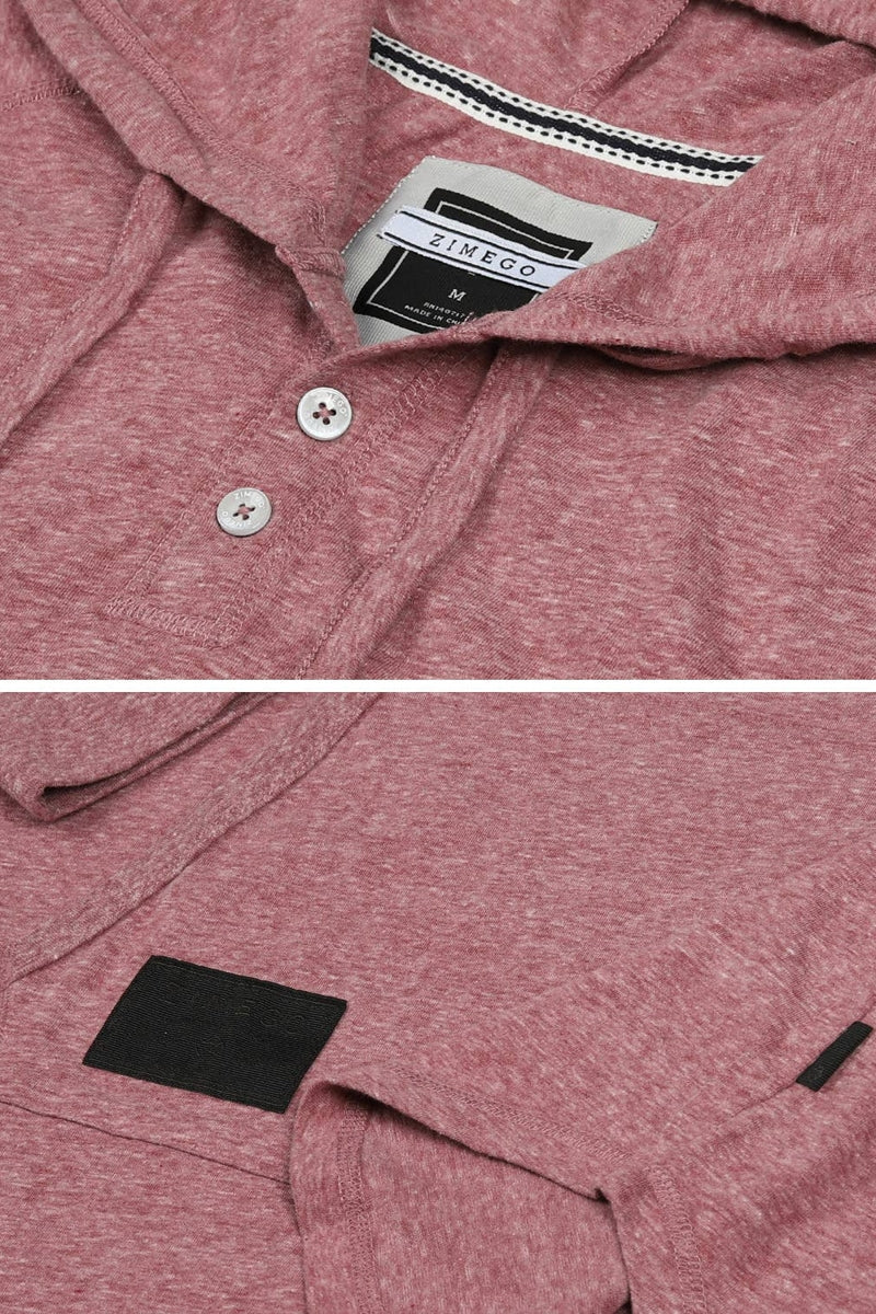 Faire,Zimego, Zimego Maroon Heathered Raglan Henley Hoodie, Red, Large-44-TagL