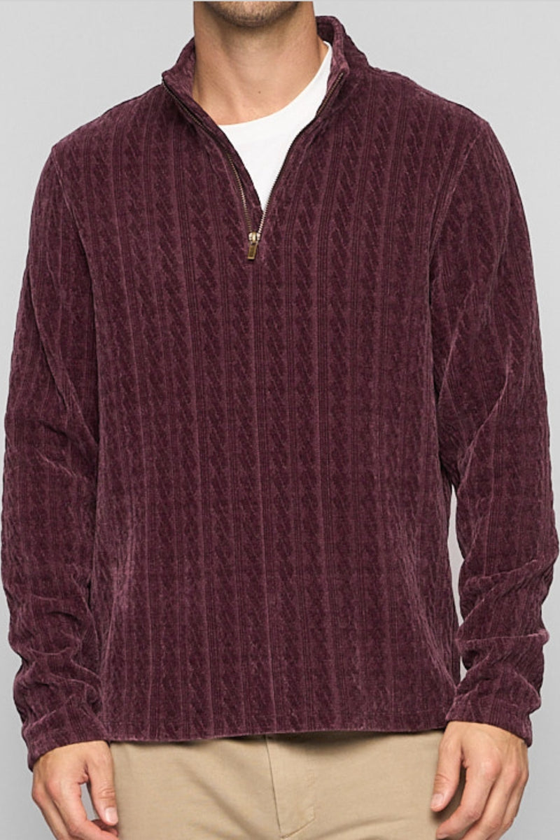 Wholesale,Fundamental Coast, Fundamental Coast Burgundy Cable Knit Textured Qtr Zip, Brown, Large-47-TagL