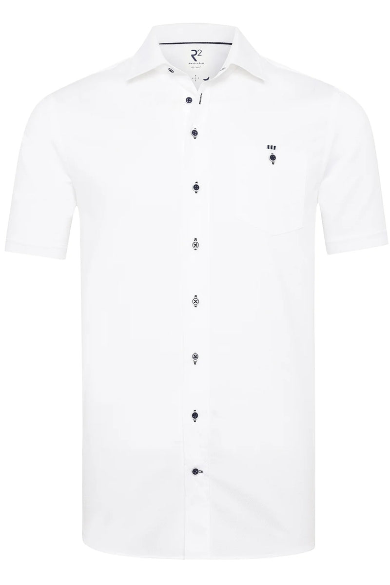 Direct From Brand,R2 Amsterdam, R2 Amsterdam White Textured Dobby Cotton Shirt, White, Medium-42-Tag39Large-46-Tag42