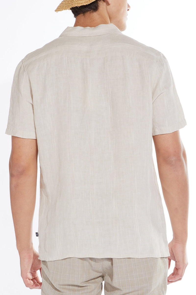 Wholesale,Civil Clothing, Civil Society Beige Linen Blend Shirt with Contrast Slub Stripes, Tan, Medium-43-TagMLarge-46-TagLExtra Extra Large-48-TagXL