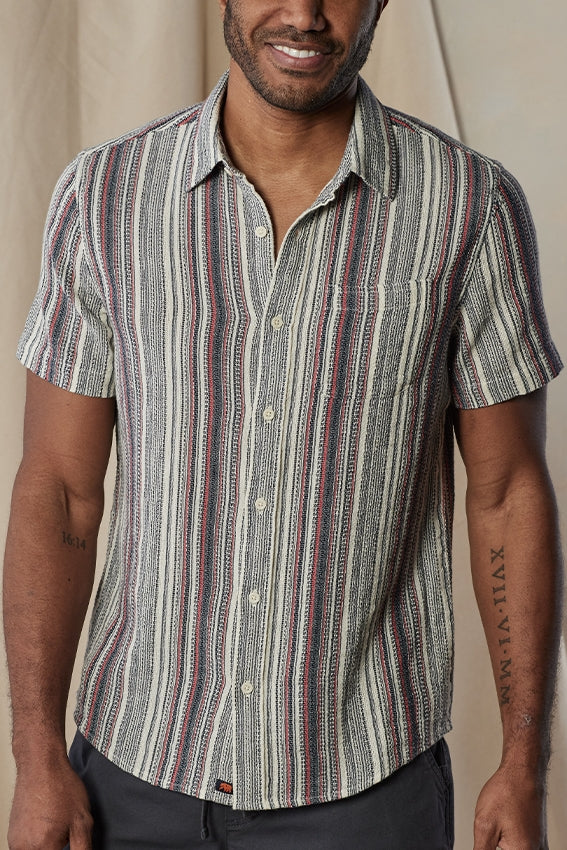 Wholesale,The Normal Brand, The Normal Brand Tan/Blue/Red Striped Textured Shirt, Tan, Small-42-TagSMedium-44-TagMLarge-46-TagLExtra Extra Large-53-TagXXL
