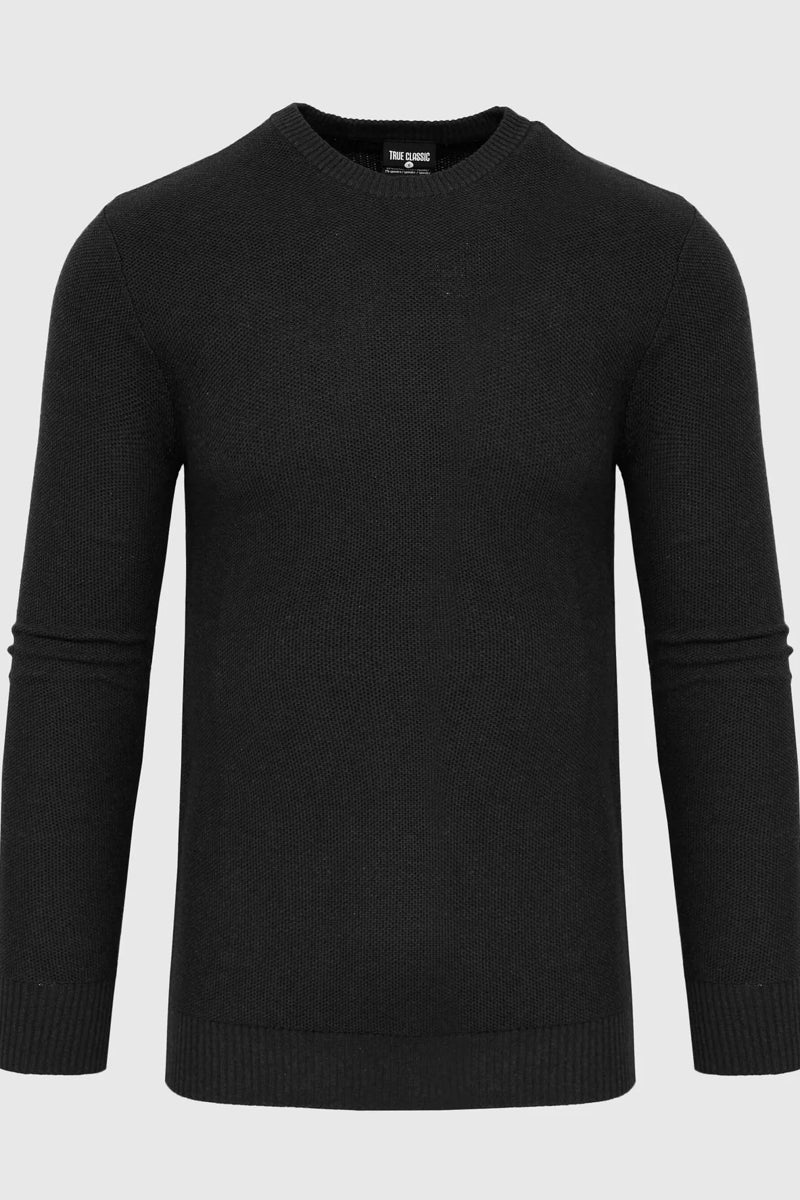 Faire,True Classic, True Classic Heather Black Pique Crew Sweater, Black, Medium-38-TagM