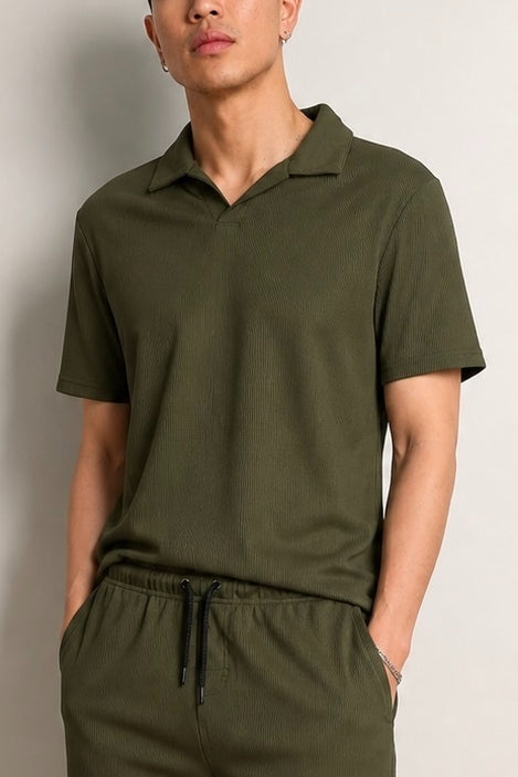 Wholesale,Noize, Noize Olive V-neck Ribbed Polo, Green, Small-41-TagSMedium-44-TagMLarge-46-TagLExtra Large-48-TagXLSmall-42-TagSExtra Extra Large-50-TagXXL
