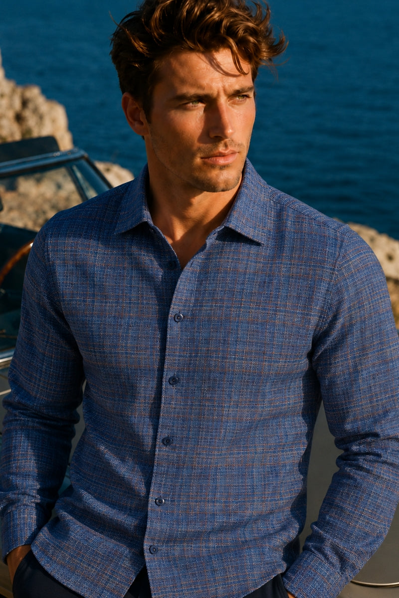 Wholesale,Luchiano Visconti, Luchiano Visconti Navy Tri Color Basket Weave Shirt, Blue, Small-41-TagSMedium-44-TagMLarge-47-TagLExtra Large-51-TagXLExtra Extra Large-54-TagXXL